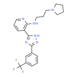ChemSpider 2D Image | N-[3-(1-Pyrrolidinyl)propyl]-3-{3-[3-(trifluoromethyl)phenyl]-1H-1,2,4-triazol-5-yl}-2-pyridinamine | C21H23F3N6