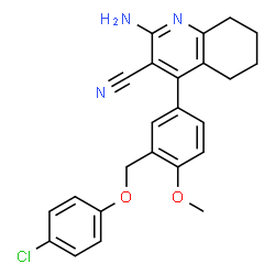 ChemSpider 2D Image | 2-Amino-4-{3-[(4-chlorophenoxy)methyl]-4-methoxyphenyl}-5,6,7,8-tetrahydro-3-quinolinecarbonitrile | C24H22ClN3O2