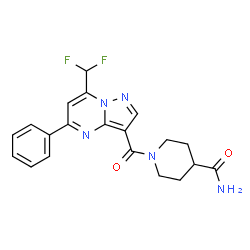 ChemSpider 2D Image | 1-{[7-(Difluoromethyl)-5-phenylpyrazolo[1,5-a]pyrimidin-3-yl]carbonyl}-4-piperidinecarboxamide | C20H19F2N5O2
