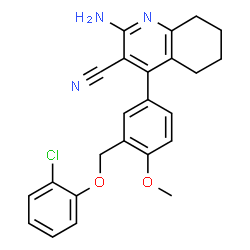 ChemSpider 2D Image | 2-Amino-4-{3-[(2-chlorophenoxy)methyl]-4-methoxyphenyl}-5,6,7,8-tetrahydro-3-quinolinecarbonitrile | C24H22ClN3O2