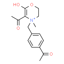 ChemSpider 2D Image | 5-Acetyl-4-(4-acetylbenzyl)-6-hydroxy-4-methyl-3,4-dihydro-2H-1,4-oxazin-4-ium | C16H20NO4