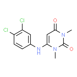 ChemSpider 2D Image | 6-[(3,4-Dichlorophenyl)amino]-1,3-dimethyl-2,4(1H,3H)-pyrimidinedione | C12H11Cl2N3O2