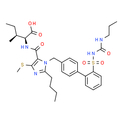 ChemSpider 2D Image | N-{[2-Butyl-4-(methylsulfanyl)-1-({2'-[(propylcarbamoyl)sulfamoyl]-4-biphenylyl}methyl)-1H-imidazol-5-yl]carbonyl}-L-isoleucine | C32H43N5O6S2