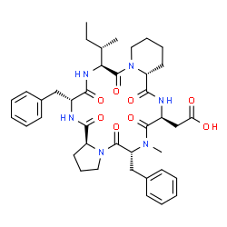 ChemSpider 2D Image | {(6R,9S,11aR,18S,21R,23aS)-6,21-Dibenzyl-18-[(2S)-2-butanyl]-7-methyl-5,8,11,17,20,23-hexaoxodocosahydro-1H-pyrido[1,2-a]pyrrolo[1,2-j][1,4,7,10,13,16]hexaazacyclooctadecin-9-yl}acetic acid | C40H52N6O8