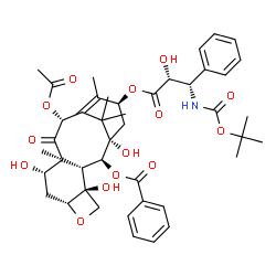 ChemSpider 2D Image | (2alpha,5beta,7beta,10beta,13alpha)-10-(acetyloxy)-13-({(2R,3S)-3-[(tert-butoxycarbonyl)amino]-2-hydroxy-3-phenylpropanoyl}oxy)-1,4,7-trihydroxy-9-oxo-5,20-epoxytax-11-en-2-yl benzoate | C43H53NO14