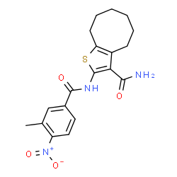 ChemSpider 2D Image | 2-[(3-Methyl-4-nitrobenzoyl)amino]-4,5,6,7,8,9-hexahydrocycloocta[b]thiophene-3-carboxamide | C19H21N3O4S