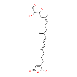 ChemSpider 2D Image | 4-[(4E,6E,8S,11Z)-14,15-Dihydroxy-4,8,12-trimethyl-16-oxo-4,6,11-heptadecatrien-1-yl]-5-hydroxy-2(5H)-furanone | C24H36O6