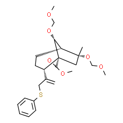 ChemSpider 2D Image | Methyl (1R,2R,5R,6R,8R)-6,8-bis(methoxymethoxy)-6-methyl-2-[3-(phenylsulfanyl)-1-propen-2-yl]bicyclo[3.2.1]octane-1-carboxylate | C24H34O6S