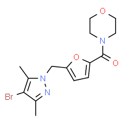 ChemSpider 2D Image | 4-{5-[(4-bromo-3,5-dimethyl-1H-pyrazol-1-yl)methyl]-2-furoyl}morpholine | C15H18BrN3O3