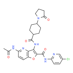 ChemSpider 2D Image | 5-Acetamido-N-(5-chloro-2-pyridinyl)-3-({[4-(2-oxo-1-pyrrolidinyl)cyclohexyl]carbonyl}amino)furo[3,2-b]pyridine-2-carboxamide | C26H27ClN6O5