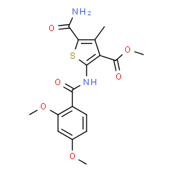 ChemSpider 2D Image | Methyl 5-carbamoyl-2-[(2,4-dimethoxybenzoyl)amino]-4-methyl-3-thiophenecarboxylate | C17H18N2O6S