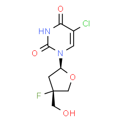 ChemSpider 2D Image | 5-Chloro-1-[(2S,4S)-4-fluoro-4-(hydroxymethyl)tetrahydro-2-furanyl]-2,4(1H,3H)-pyrimidinedione | C9H10ClFN2O4