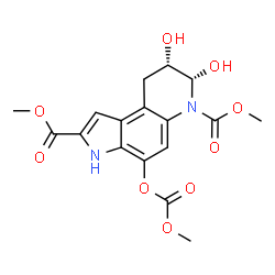 ChemSpider 2D Image | Dimethyl (7S,8S)-7,8-dihydroxy-4-[(methoxycarbonyl)oxy]-3,7,8,9-tetrahydro-6H-pyrrolo[3,2-f]quinoline-2,6-dicarboxylate | C17H18N2O9