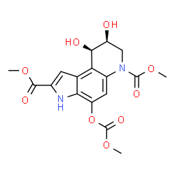 ChemSpider 2D Image | Dimethyl (8S,9R)-8,9-dihydroxy-4-[(methoxycarbonyl)oxy]-3,7,8,9-tetrahydro-6H-pyrrolo[3,2-f]quinoline-2,6-dicarboxylate | C17H18N2O9