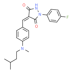 ChemSpider 2D Image | (4Z)-1-(4-Fluorophenyl)-4-{4-[methyl(3-methylbutyl)amino]benzylidene}-3,5-pyrazolidinedione | C22H24FN3O2