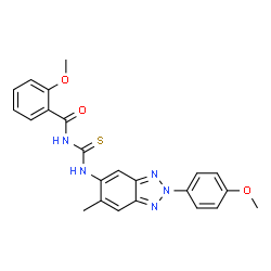 ChemSpider 2D Image | 2-Methoxy-N-{[2-(4-methoxyphenyl)-6-methyl-2H-benzotriazol-5-yl]carbamothioyl}benzamide | C23H21N5O3S