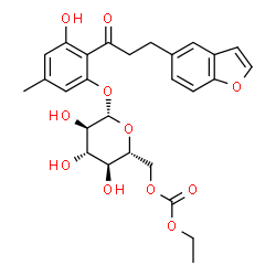 ChemSpider 2D Image | 2-[3-(1-Benzofuran-5-yl)propanoyl]-3-hydroxy-5-methylphenyl 6-O-(ethoxycarbonyl)-beta-D-glucopyranoside | C27H30O11