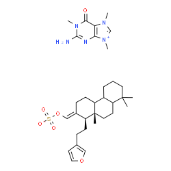 ChemSpider 2D Image | 2-Amino-1,7,9-trimethyl-6-oxo-6,7-dihydro-1H-purin-9-ium (E)-[(1R,10aS)-1-[2-(3-furyl)ethyl]-8,8,10a-trimethyldodecahydro-2(1H)-phenanthrenylidene]methyl sulfate | C32H47N5O6S