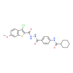 ChemSpider 2D Image | N-[4-({2-[(3-Chloro-6-methoxy-1-benzothiophen-2-yl)carbonyl]hydrazino}carbonyl)phenyl]cyclohexanecarboxamide | C24H24ClN3O4S