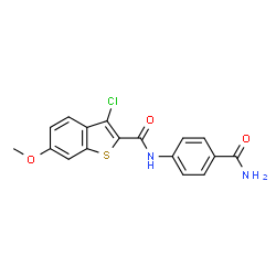ChemSpider 2D Image | N-(4-Carbamoylphenyl)-3-chloro-6-methoxy-1-benzothiophene-2-carboxamide | C17H13ClN2O3S