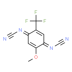ChemSpider 2D Image | [2-Methoxy-5-(trifluoromethyl)-2,5-cyclohexadiene-1,4-diylidene]dicyanamide | C10H5F3N4O