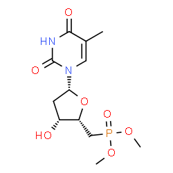 ChemSpider 2D Image | 1-[2,5-Dideoxy-5-(dimethoxyphosphoryl)-beta-D-threo-pentofuranosyl]-5-methyl-2,4(1H,3H)-pyrimidinedione | C12H19N2O7P