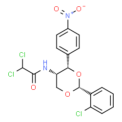 ChemSpider 2D Image | 2,2-Dichloro-N-[(2R,4S,5S)-2-(2-chlorophenyl)-4-(4-nitrophenyl)-1,3-dioxan-5-yl]acetamide | C18H15Cl3N2O5
