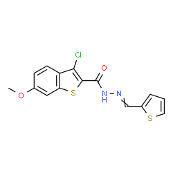 ChemSpider 2D Image | 3-Chloro-6-methoxy-N'-(2-thienylmethylene)-1-benzothiophene-2-carbohydrazide | C15H11ClN2O2S2