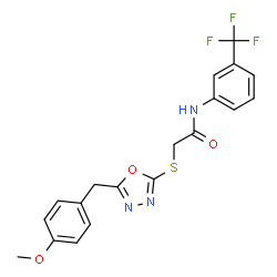 ChemSpider 2D Image | 2-{[5-(4-Methoxybenzyl)-1,3,4-oxadiazol-2-yl]sulfanyl}-N-[3-(trifluoromethyl)phenyl]acetamide | C19H16F3N3O3S