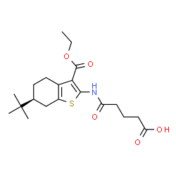 ChemSpider 2D Image | 5-{[(6S)-3-(Ethoxycarbonyl)-6-(2-methyl-2-propanyl)-4,5,6,7-tetrahydro-1-benzothiophen-2-yl]amino}-5-oxopentanoic acid | C20H29NO5S
