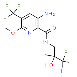 ChemSpider 2D Image | 3-Amino-6-methoxy-N-(3,3,3-trifluoro-2-hydroxy-2-methylpropyl)-5-(trifluoromethyl)-2-pyridinecarboxamide | C12H13F6N3O3
