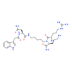 ChemSpider 2D Image | L-Arginyl-N~2~-(5-{[N~2~-(1H-indol-3-ylacetyl)-L-asparaginyl]amino}pentyl)-L-ornithinamide | C30H49N11O5
