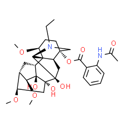 ChemSpider 2D Image | (1alpha,9alpha,10alpha,13alpha,14alpha,16alpha)-20-Ethyl-7,8,9-trihydroxy-1,14,16-trimethoxyaconitan-4-yl 2-acetamidobenzoate | C32H44N2O9