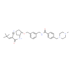 ChemSpider 2D Image | N-[3-({[(1S,2R)-2-{[(2E)-2-Cyano-4,4-dimethyl-2-pentenoyl]amino}cyclopentyl]oxy}methyl)benzyl]-4-[(4-methyl-1-piperazinyl)methyl]benzamide | C34H45N5O3