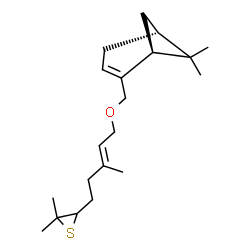ChemSpider 2D Image | 3-[(3E)-5-{[(1S,5R)-6,6-Dimethylbicyclo[3.1.1]hept-2-en-2-yl]methoxy}-3-methyl-3-penten-1-yl]-2,2-dimethylthiirane | C20H32OS