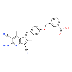 ChemSpider 2D Image | 3-({4-[(2-Amino-3,7-dicyano-4,6-dimethyl-5H-cyclopenta[b]pyridin-5-ylidene)methyl]phenoxy}methyl)benzoic acid | C27H20N4O3