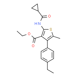 ChemSpider 2D Image | Ethyl 2-[(cyclopropylcarbonyl)amino]-4-(4-ethylphenyl)-5-methyl-3-thiophenecarboxylate | C20H23NO3S
