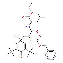 ChemSpider 2D Image | Ethyl N-[(benzyloxy)carbonyl]-3-[1-hydroxy-3,5-bis(2-methyl-2-propanyl)-4-oxo-2,5-cyclohexadien-1-yl]alanyl-L-leucinate | C33H48N2O7