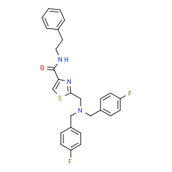 ChemSpider 2D Image | 2-{[Bis(4-fluorobenzyl)amino]methyl}-N-(2-phenylethyl)-1,3-thiazole-4-carboxamide | C27H25F2N3OS