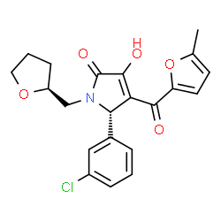 ChemSpider 2D Image | (5S)-5-(3-Chlorophenyl)-3-hydroxy-4-(5-methyl-2-furoyl)-1-[(2S)-tetrahydro-2-furanylmethyl]-1,5-dihydro-2H-pyrrol-2-one | C21H20ClNO5