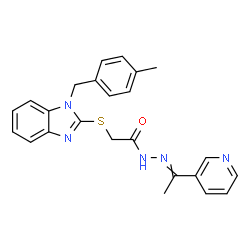 ChemSpider 2D Image | 2-{[1-(4-Methylbenzyl)-1H-benzimidazol-2-yl]sulfanyl}-N'-[1-(3-pyridinyl)ethylidene]acetohydrazide | C24H23N5OS