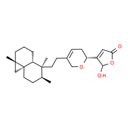 ChemSpider 2D Image | 5-Hydroxy-4-[(2R)-5-{2-[(1aS,4aR,5S,6S,8aS)-1a,5,6-trimethyldecahydrocyclopropa[d]naphthalen-5-yl]ethyl}-3,6-dihydro-2H-pyran-2-yl]-2(5H)-furanone | C25H36O4