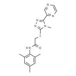 ChemSpider 2D Image | N-Mesityl-2-{[4-methyl-5-(2-pyrazinyl)-4H-1,2,4-triazol-3-yl]sulfanyl}acetamide | C18H20N6OS