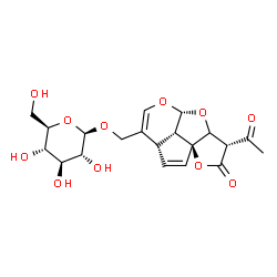 ChemSpider 2D Image | [(3R,4aR,7aS,9aS,9bS)-3-Acetyl-2-oxo-3,3a,7a,9b-tetrahydro-2H,4aH-1,4,5-trioxadicyclopenta[a,hi]inden-7-yl]methyl beta-D-glucopyranoside | C20H24O11