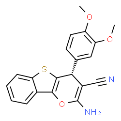 ChemSpider 2D Image | (4R)-2-Amino-4-(3,4-dimethoxyphenyl)-4H-[1]benzothieno[3,2-b]pyran-3-carbonitrile | C20H16N2O3S