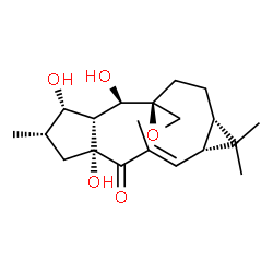 ChemSpider 2D Image | (1aR,2E,4aR,6S,7S,7aR,8R,9S,11aS)-4a,7,8-Trihydroxy-1,1,3,6-tetramethyl-1a,4a,5,6,7,7a,8,10,11,11a-decahydrospiro[cyclopenta[a]cyclopropa[f][11]annulene-9,2'-oxiran]-4(1H)-one | C20H30O5
