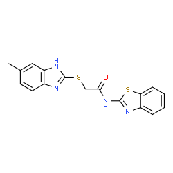 ChemSpider 2D Image | Acetamide, N-2-benzothiazolyl-2-[(5-methyl-1H-benzimidazol-2-yl)thio]- | C17H14N4OS2