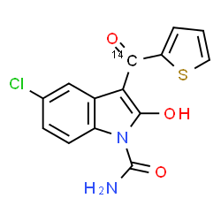 ChemSpider 2D Image | 5-Chloro-2-hydroxy-3-[oxo(2-thienyl)(~14~C)methyl]-1H-indole-1-carboxamide | C1314CH9ClN2O3S