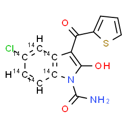 ChemSpider 2D Image | 5-Chloro-2-hydroxy-3-(2-thienylcarbonyl)(3a,4,5,6,7,7a-~14~C_6_)-1H-indole-1-carboxamide | C814C6H9ClN2O3S
