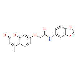ChemSpider 2D Image | N-(1,3-Benzodioxol-5-yl)-2-[(4-methyl-2-oxo-2H-chromen-7-yl)oxy]acetamide | C19H15NO6